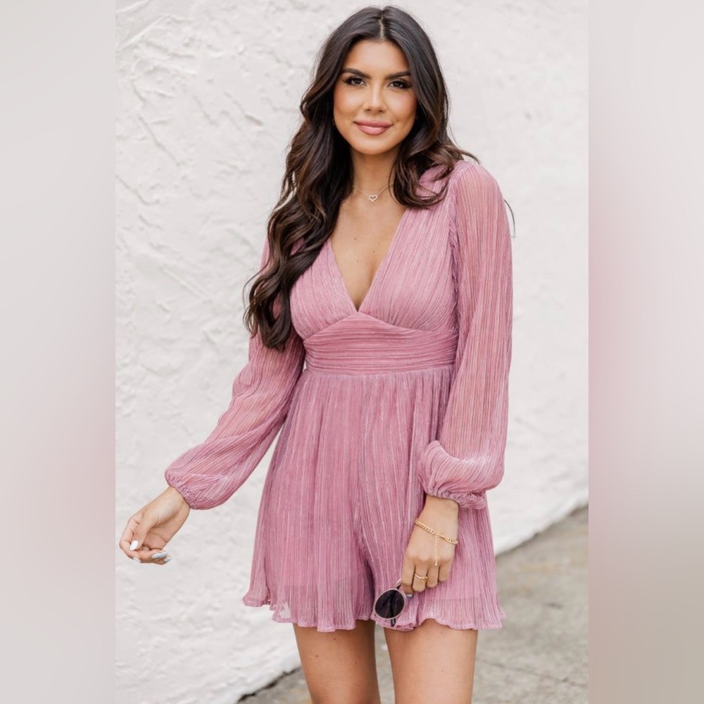Pink Lily Metallic Pink Romper